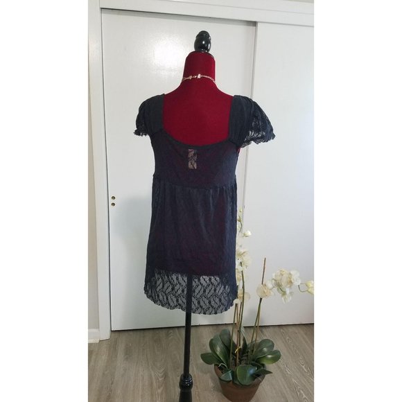 Free People Intimately Sheer Black Lace Top W cap - Picture 2 of 8